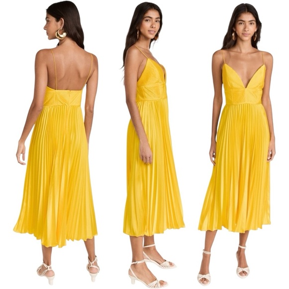 NWOT Amur Viv Mitered Pleating Dress in Yellow Tang Size 00 NWOT - Picture 10 of 14